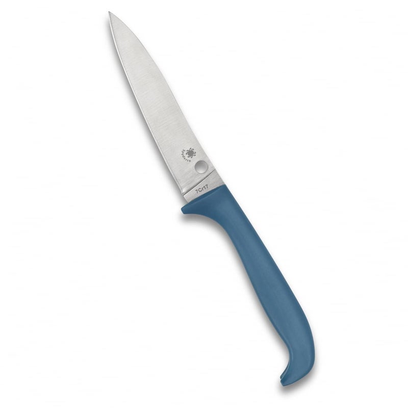 Spyderco Counter Puppy 6.9" Kitchen Knife with 3.46" Corrosion-Resistant 7Cr17 Stainless Steel Blade and Injection-Molded Blue Plastic Handle - Plainedge - K20PBL - Image 1